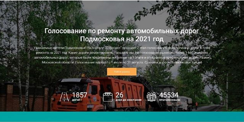 Голосование по ремонту автомобильных дорог Подмосковья на 2021 год.
